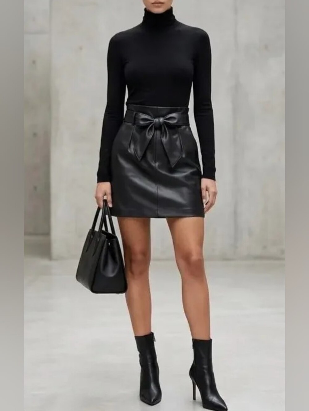 Banana Republic Faux Leather Tie Waist Bow Mini Skirt Black Size 14 Flaw